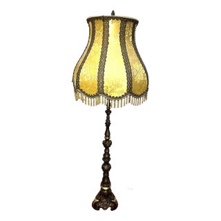 Brass Floor Lamp with Fabric Shade from Unbekannt, 1920s For Sale
