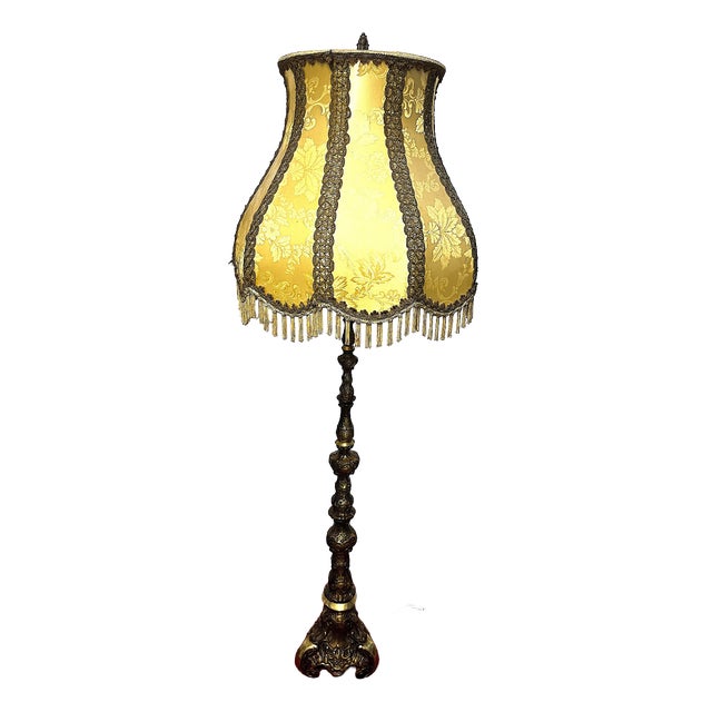 Brass Floor Lamp with Fabric Shade from Unbekannt, 1920s For Sale