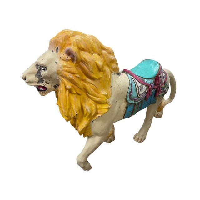 Ornamental & Decorative Materials Large Vintage Hand-Painted Carousel Lion Carnival Figure, 80" Long 1 of 2 For Sale - Image 7 of 10