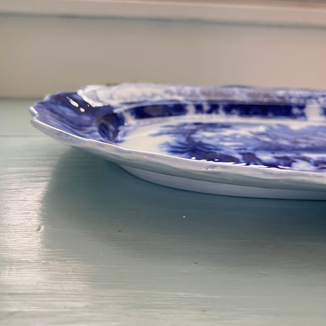 Antique Flow Blue "Nonpareil" by Burgess & Leigh 18" Oval Serving Platter For Sale - Image 11 of 16