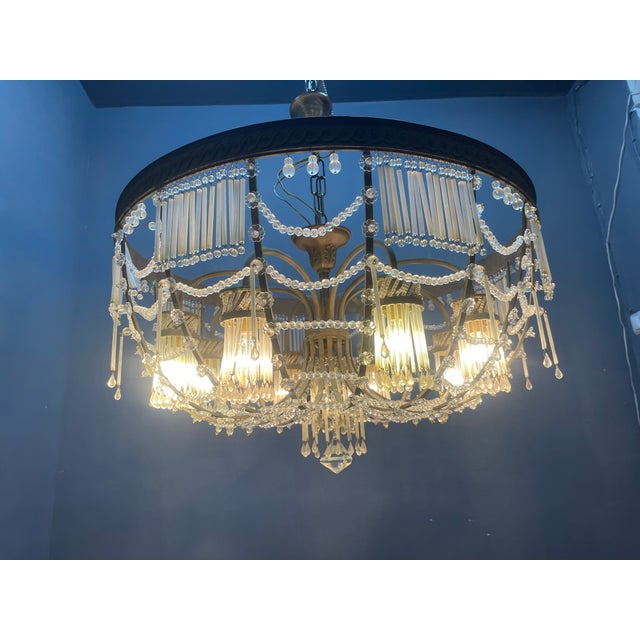 1940s Large Vintage Italian Bronze and Murano Glass Rod Pendant Light, 1940s For Sale - Image 5 of 15