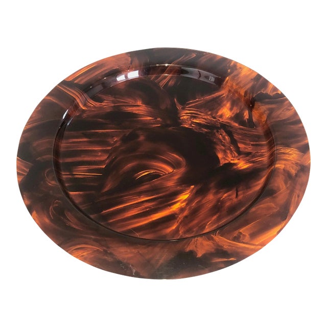 Faux Turtle-Shell Lucite Round Tray. French Work. Circa 1970. For Sale