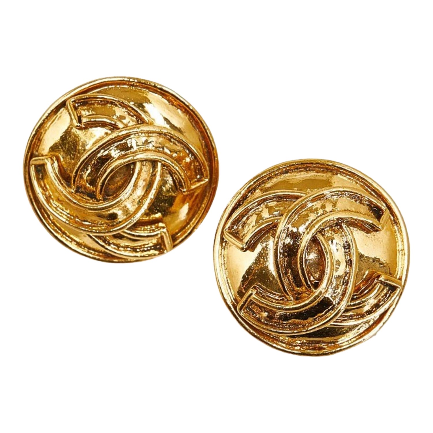 CHANEL Gold Plated COCO Mark Stone Earring Accessories pink