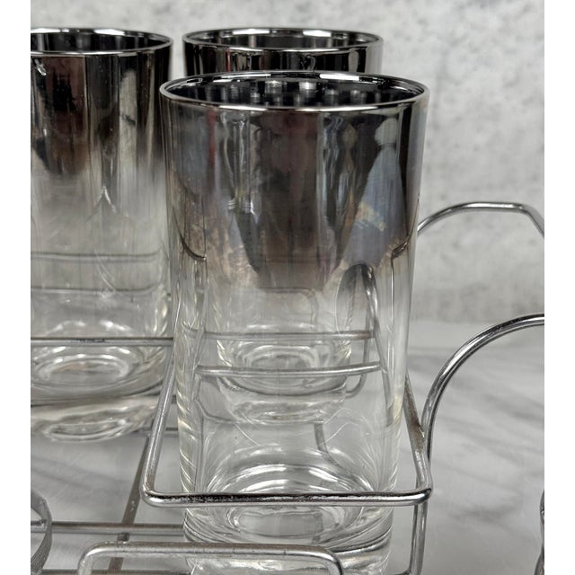 1980s Mid-Century Chrome Silver Fade Tall Liquor Glass & Coaster Bar Serving Set - 13 pcs For Sale - Image 13 of 13