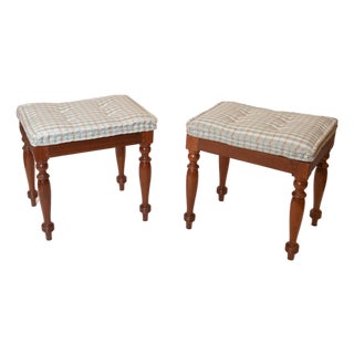 Pair of Anglo-Indian Teak and Caned Benches For Sale