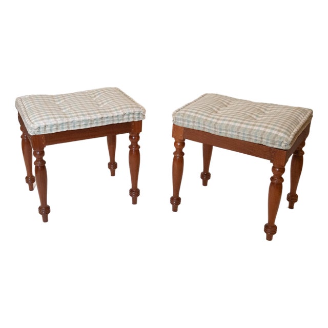 Pair of Anglo-Indian Teak and Caned Benches For Sale