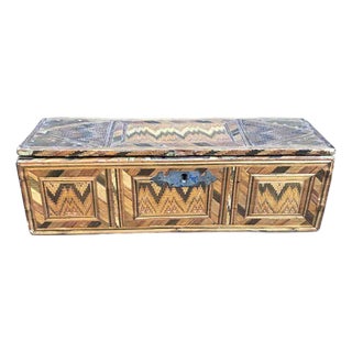 Antique Woven Straw Box For Sale