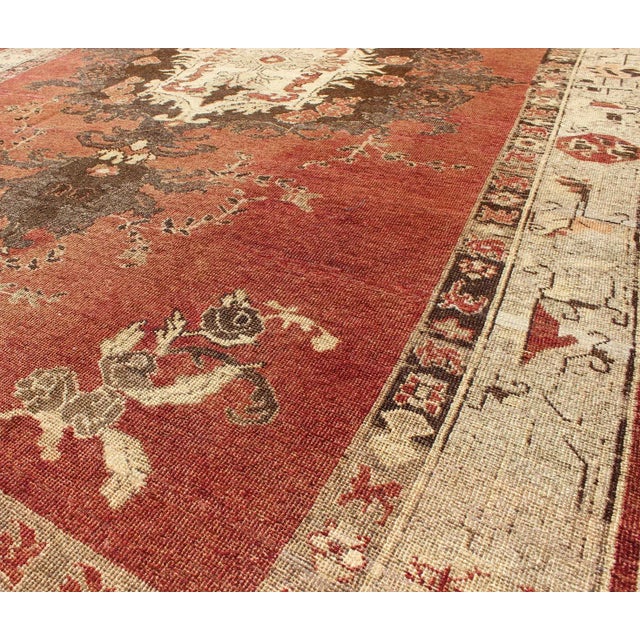 Textile Antique Turkish Oushak Rug With Terracotta Field, Cream, and Soft Brown Accents For Sale - Image 7 of 8