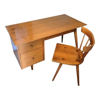 1950s Paul McCobb 2pc Solid Maple Blond Desk Chair Set Mid Century Modern Planner Group Office Furniture For Sale