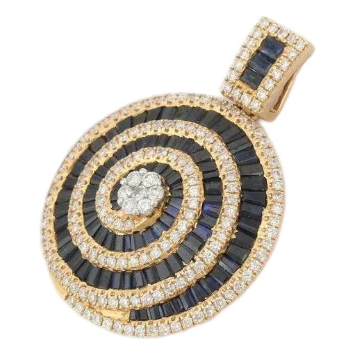 18k Yellow Gold Blue Sapphire Baguette Pendant With Diamonds, 4.14 Ct VRJewels For Sale