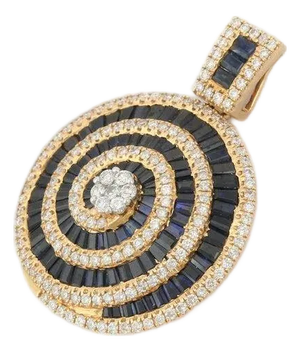 18k Yellow Gold Blue Sapphire Baguette Pendant With Diamonds, 4.14 Ct VRJewels