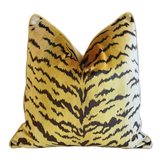 Scalamandre Le Tigre Tiger Silk Feather/Down Pillow 23" Square For Sale