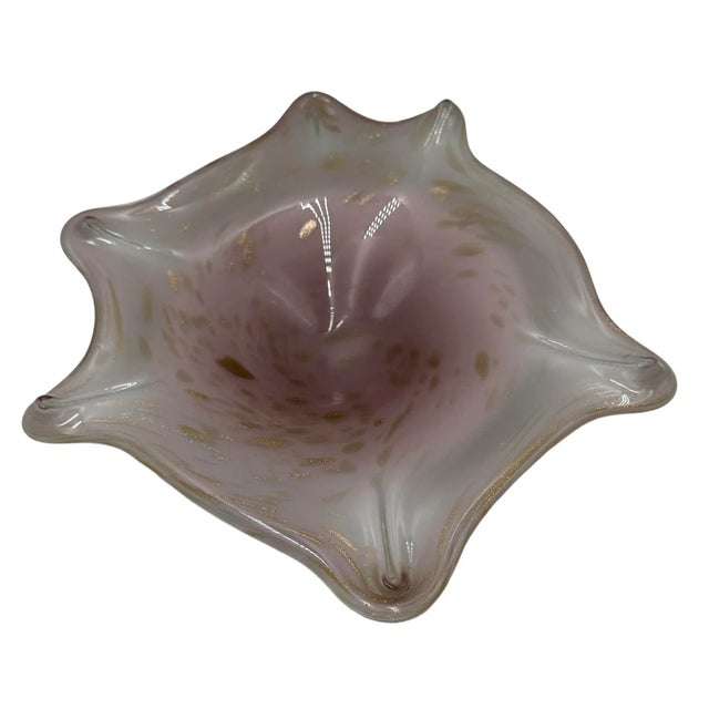 Murano Pink With Gold Shimmer Murano Hand Blown Console Bowl, Italy For Sale - Image 4 of 8