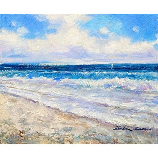 Soft Surf Waves – Original Coastal Oil Painting on Unstretched Canvas by Ericson (8" X 10") For Sale