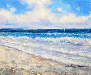 Soft Surf Waves – Original Coastal Oil Painting on Unstretched Canvas by Ericson (8" X 10")