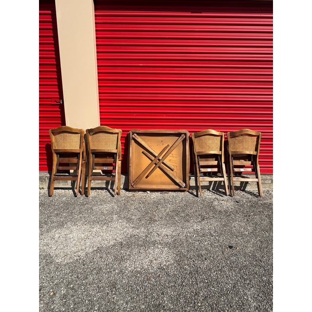 Mid-Century Modern 1960s Stakmore Folding Dining Set W/ Cane Back Chairs – Compact Dining / Breakfast Nook For Sale - Image 3 of 6