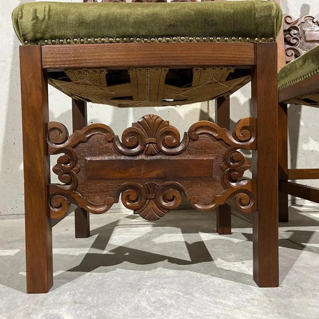 Textile Antique Renaissance Style Walnut Chairs, 1900s, Set of 2 For Sale - Image 7 of 14