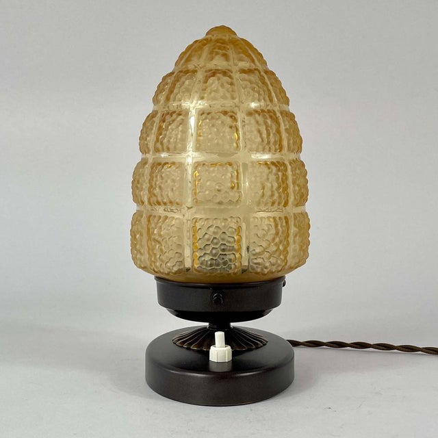 Amber Glass and Burnished Brass Table Lamp, Sweden, 1930s For Sale - Image 11 of 18