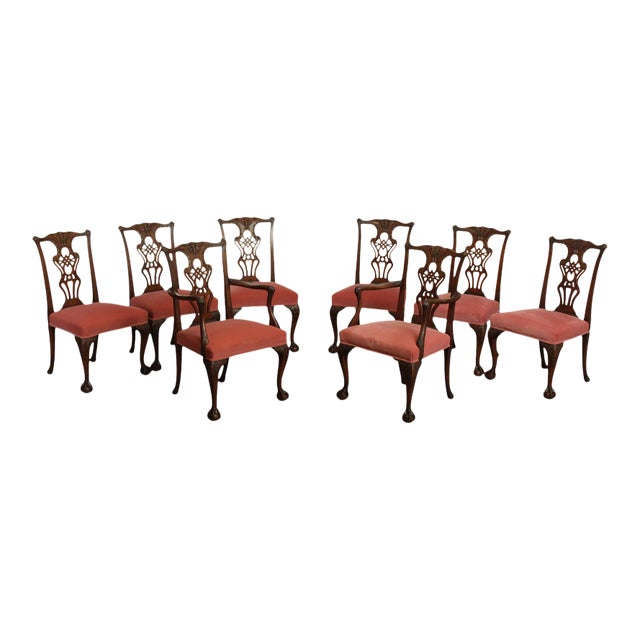 Chippendale Style Vintage Carved Mahogany Dining Chairs - Set of 8 For Sale