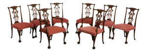 Chippendale Style Vintage Carved Mahogany Dining Chairs - Set of 8