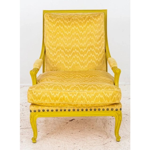 Louis XV Style Yellow Painted Upholstered Armchair For Sale - Image 4 of 10