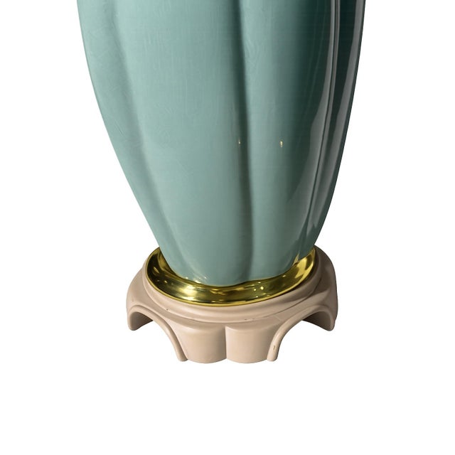 Metal 1970s Blue-Green Ginger Jar Table Lamps With Brass Accents - a Pair For Sale - Image 7 of 7