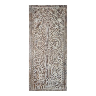 Tree of Life Carved Art Whitewashed Sliding Barn Door, Nature Carved 83x36 For Sale