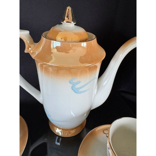Dragon Tea Set Lusterware Made in Japan, Teapot With 6 Cups and Saucers, Hand Painted For Sale - Image 9 of 11