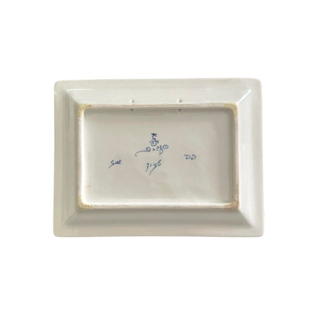 Delft Vintage Hand Painted Blue & White Delft Rectangular Holiday Winter Scene Tray / Plate / Plaque, Signed For Sale - Image 4 of 5