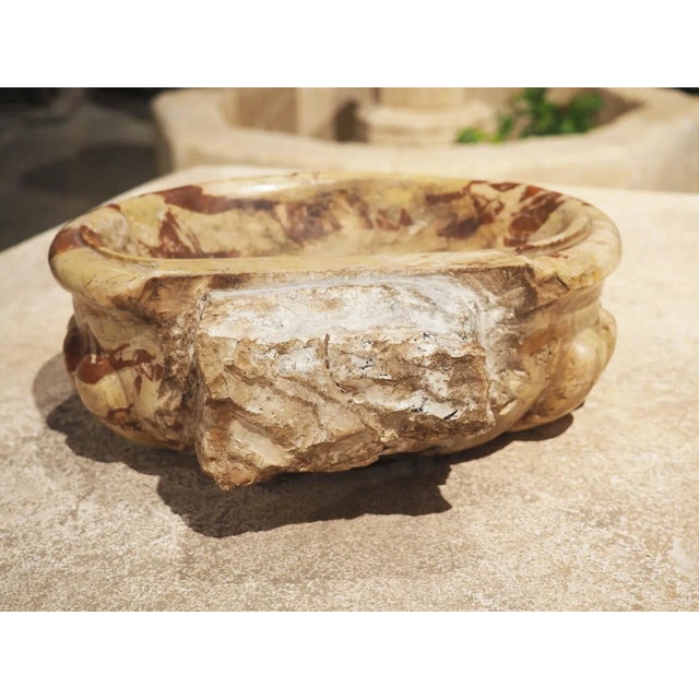 Small Italian Beige and Burgundy Marble Lobed Basin or Vide Poche For Sale - Image 4 of 11