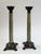 A stately pair of Neoclassical column candlesticks, crafted in bronze with beautifully veined green marble shafts....