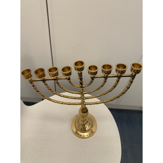 Vintage Brass Hammered Menorah For Sale - Image 4 of 5