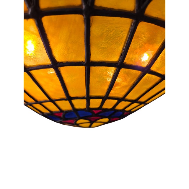 Vintage Colorful French Stained Glass Bowl/ Pendant Light Fixture For Sale - Image 10 of 18