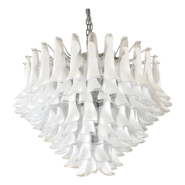 White and Transparent Selle Murano Glass Chandelier by Simoeng For Sale