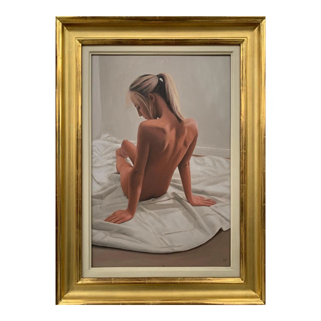 Mark Clark, Oil Painting of Seated Female Nude Figure by British Contemporary Artist, 2000 Circa For Sale