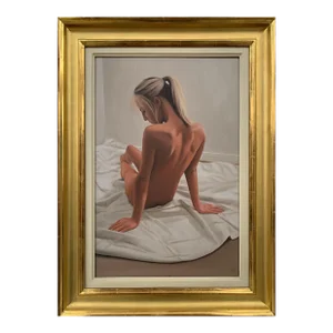 Mark Clark, Oil Painting of Seated Female Nude Figure by British Contemporary Artist, 2000 Circa