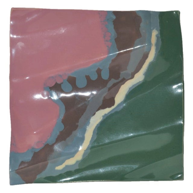 Anne Lindstrom postmodern ceramic wall hanging tile.Beautiful postmodern hanging with biomorphic wavy shape, and designed...