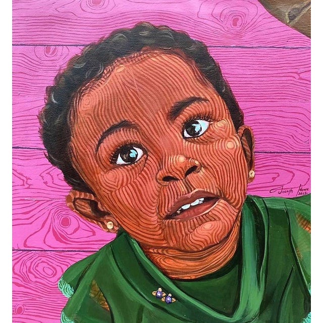 The Girl and the Bamboo 1 by Joseph Idowu | Acrylic on canvas Portrait of a girl with bamboo. For Sale - Image 4 of 4