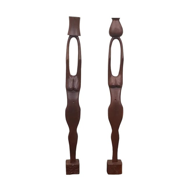 Large Hand Carved African Candleholders, Set of 2 For Sale - Image 9 of 9