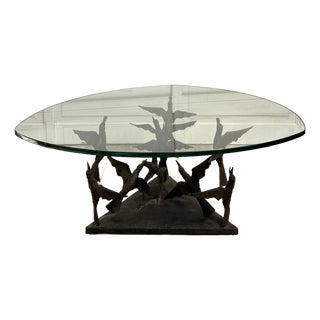 1970s Brutalist Sculptural Birds in Flight Welded Steel & Glass Coffee Table For Sale