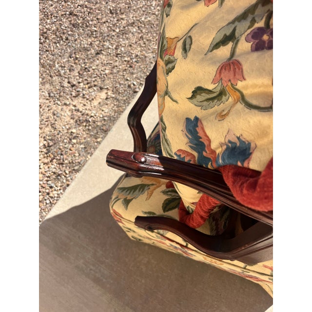 Yellow Vintage Antoinette Tropical Floral Lounge / Library Chair With Ottoman For Sale - Image 8 of 11