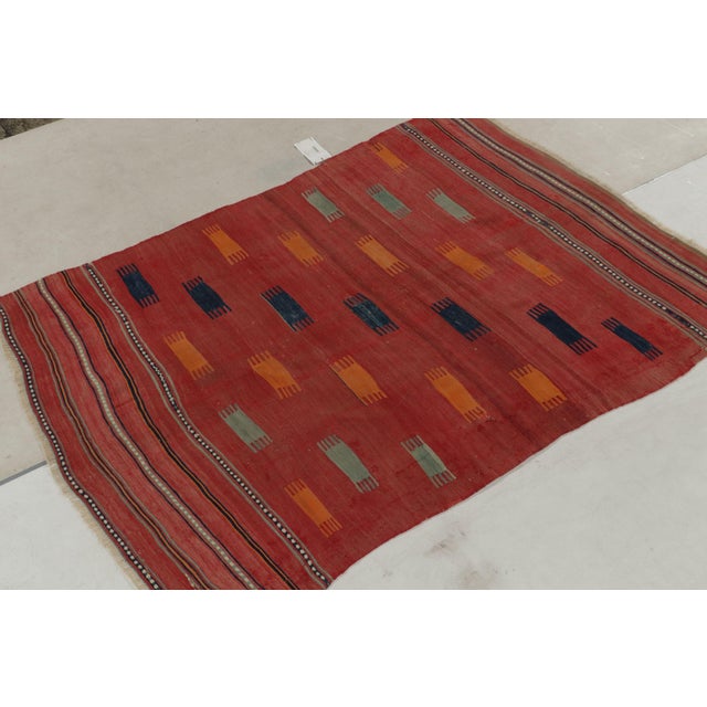 Tribal Antique Tribal Kilim Rug in Red, Blue and Orange Tribal Geometric Pattern For Sale - Image 3 of 6