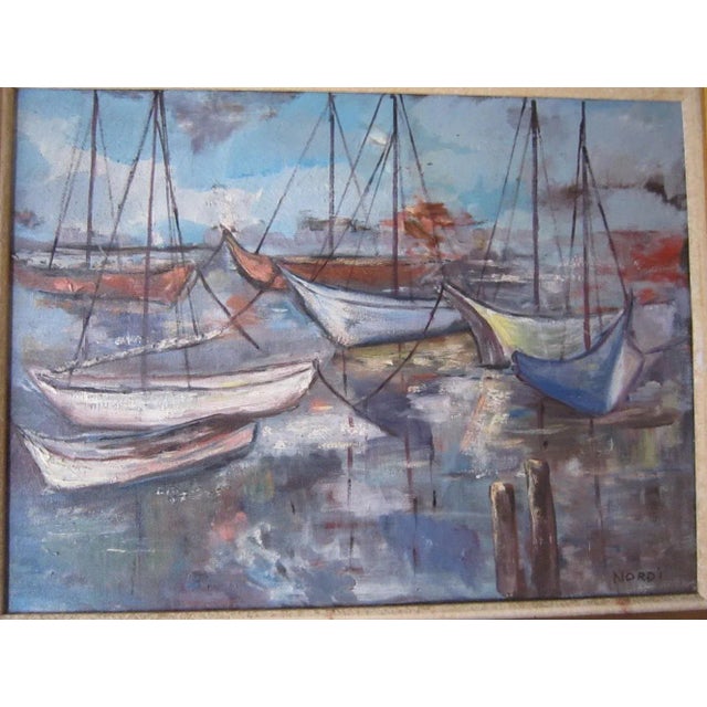 Mid-Century Modern Mid Century Painting Boats, Signed Nordi For Sale - Image 3 of 7