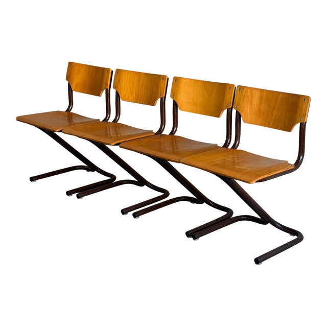 Vintage Scandinavian Stacking Chairs Set of 4 - Mid Century Modern Plywood Dining Chairs For Sale