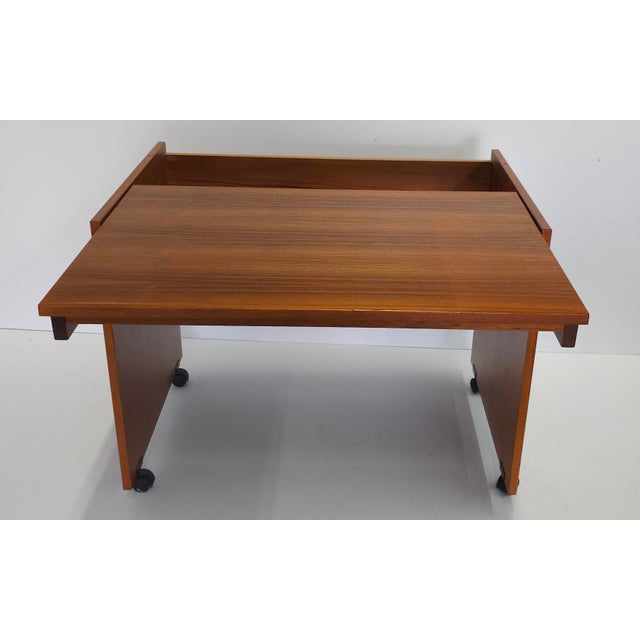 Scandinavian Modern Teak Rolling Pull Out Surface Computer Desk For Sale In Washington DC - Image 6 of 11
