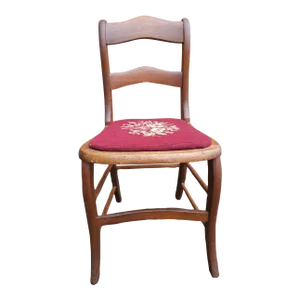 Late Victorian Mahogany Ladder Back and Needlepoint Upholstered Side Chair