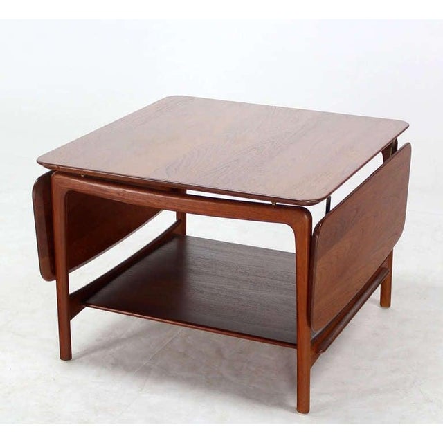 Mid-Century Modern Danish Mid Century Modern Square Solid Teak Drop Leaf Coffee Side Table MINT! For Sale - Image 3 of 10