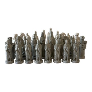 Vintage Hand Made Ceramic Chess Piece Set For Sale