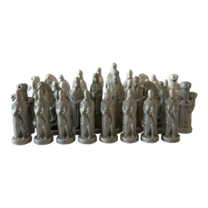 Vintage Hand Made Ceramic Chess Piece Set