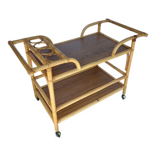 Tropical Chic 1970's Bamboo Bar Cart on Casters For Sale